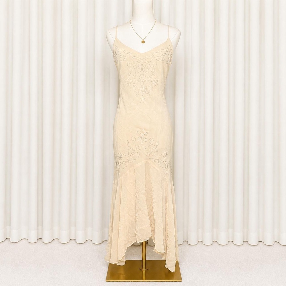 Y2K Beaded Ivory Mermaid Slip Dress 🤍